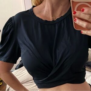 A.L.C. Dark Navy Twist Front Cotton Crop Top, ties in the back